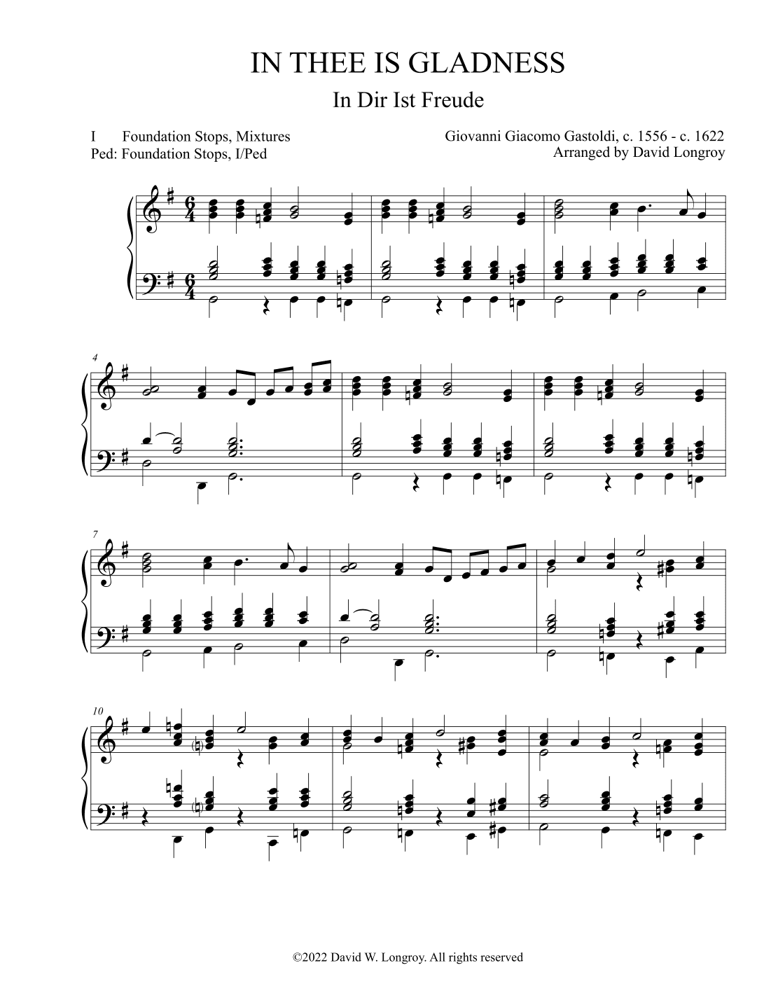 In Thee Is Gladness (In Dir Ist Freude) (arr. David Longroy)