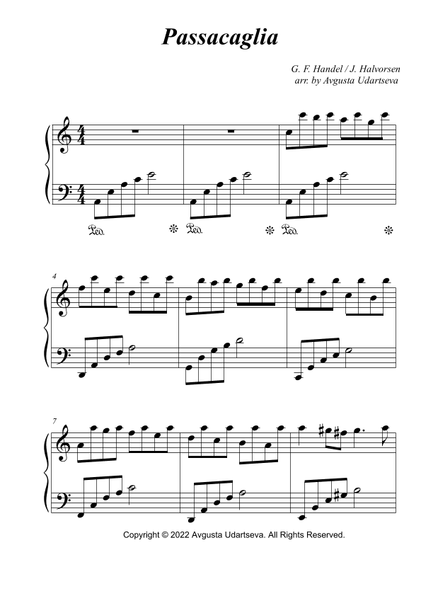 Passacaglia Easy 2 Hands (arr. Avgusta Udartseva)