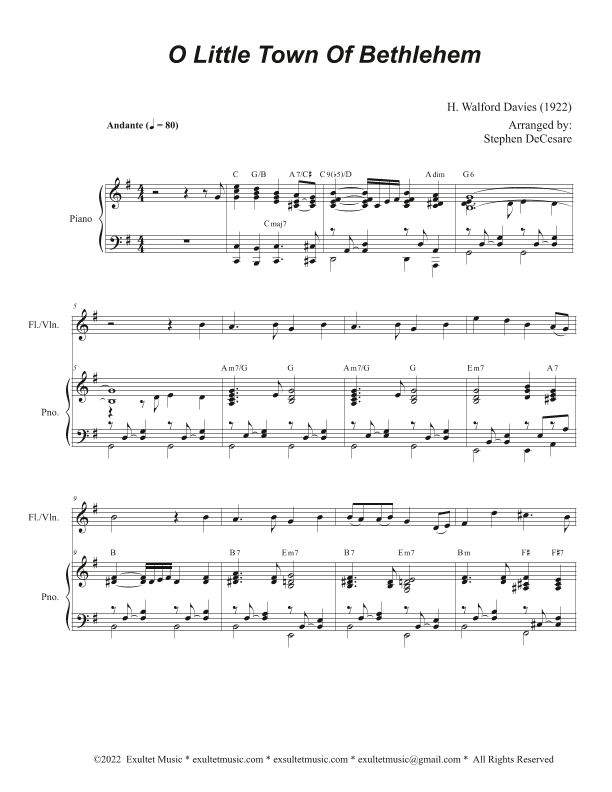 O Little Town Of Bethlehem (Flute or Violin solo and Piano) (arr. Stephen DeCesare)