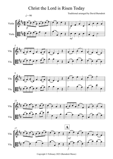 Christ the Lord is Risen Today for Violin and Viola Duet (arr. David Burndrett)