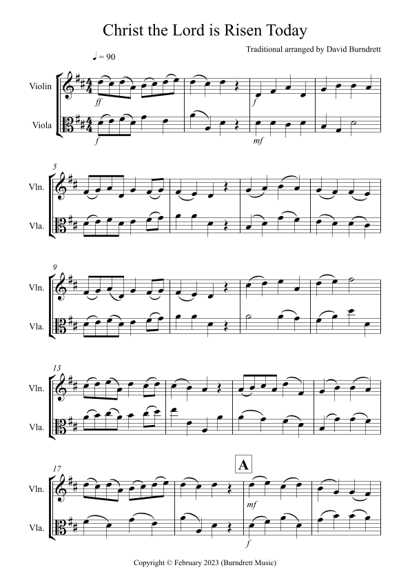 Christ the Lord is Risen Today for Violin and Viola Duet (arr. David Burndrett)