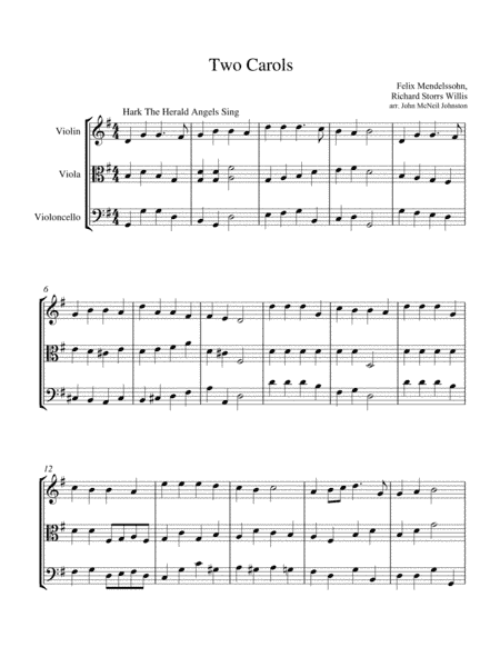 Two Carols for String Trio - Hark The Herald Angels Sing & It Came Upon A Midnight Clear (arr. John McNeil Johnston)