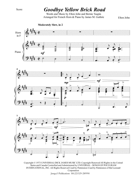 Goodbye Yellow Brick Road (arr. James M. Guthrie, ASCAP)