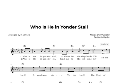 Who Is He in Yonder Stall (Key of D-Flat Major) (arr. R. Salvario)