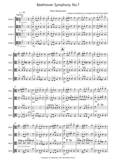 Beethoven Symphony No.7 (slow movement) for Viola Quartet (arr. David Burndrett)