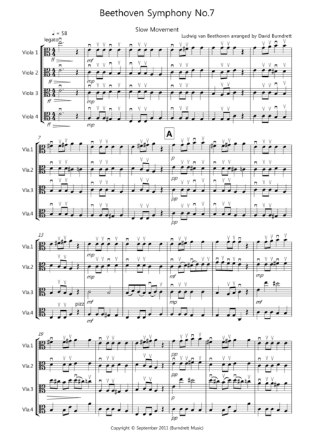 Beethoven Symphony No.7 (slow movement) for Viola Quartet (arr. David Burndrett)