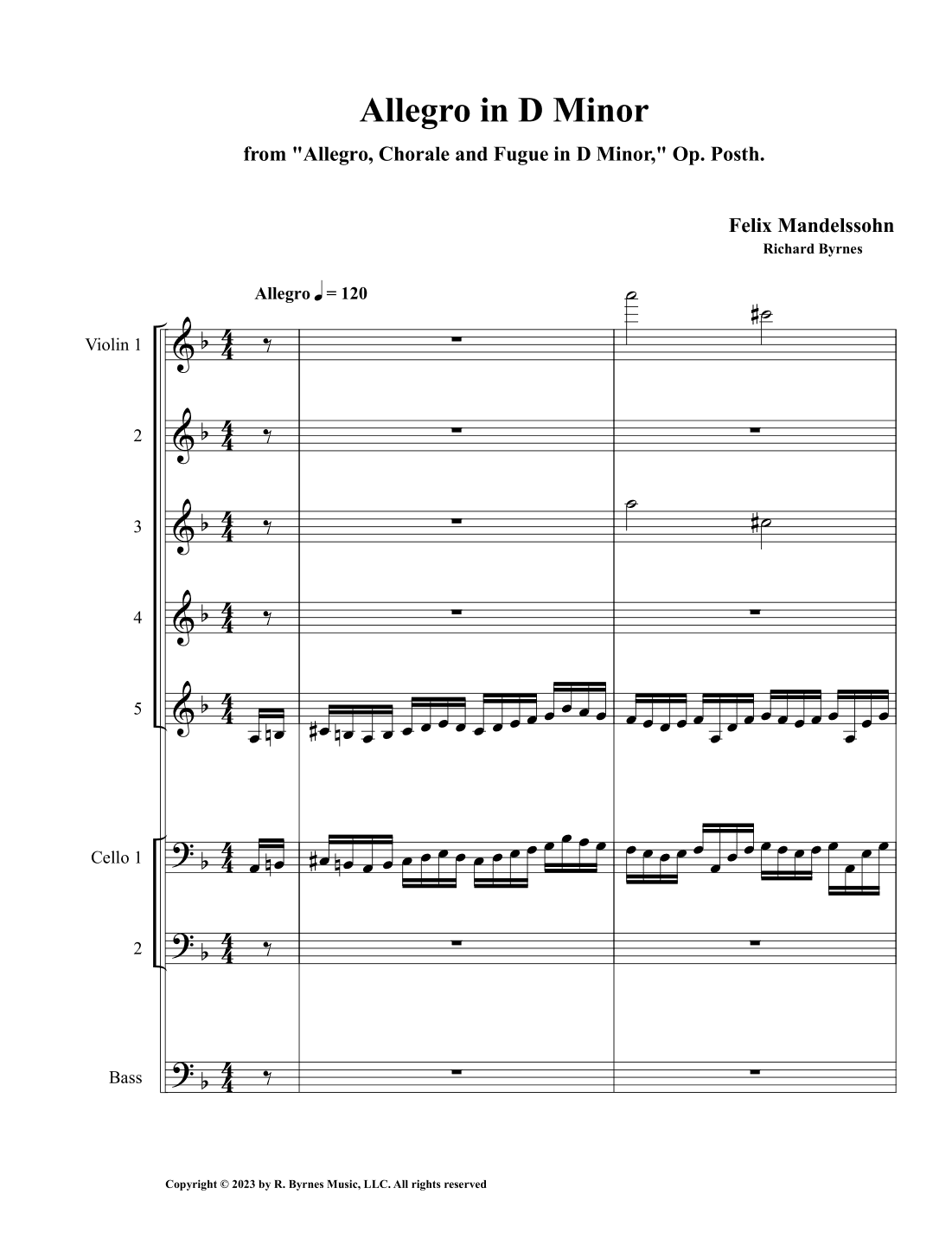 Allegro in D Minor, Op. Posth (String Orchestra) (arr. Richard Byrnes)