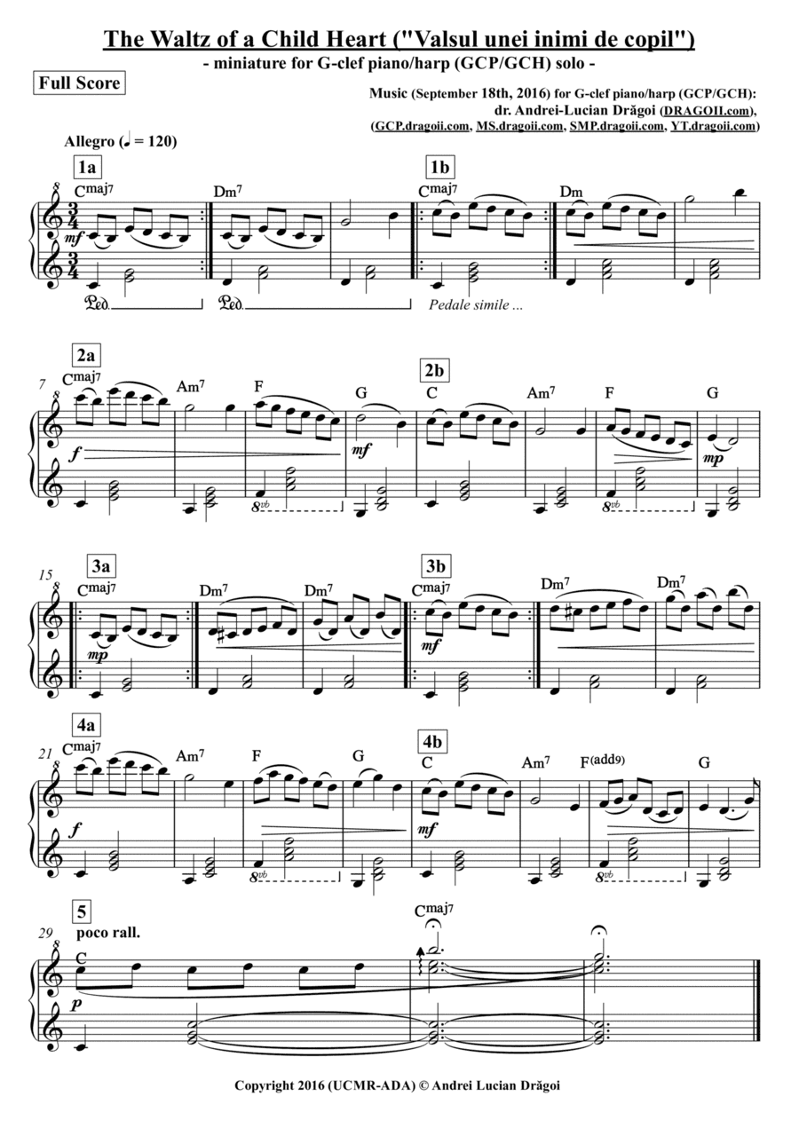 The Waltz of a Child's Heart ("Valsul unei inimi de copil") - miniature for G-clef piano/harp (GCP/G