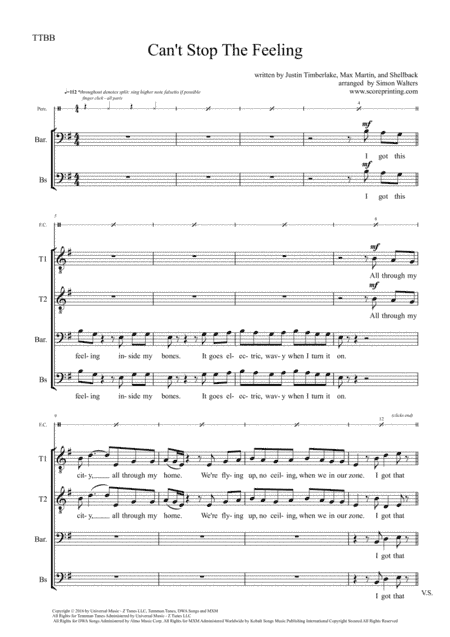 Can't Stop The Feeling! (arr. Simon Walters)