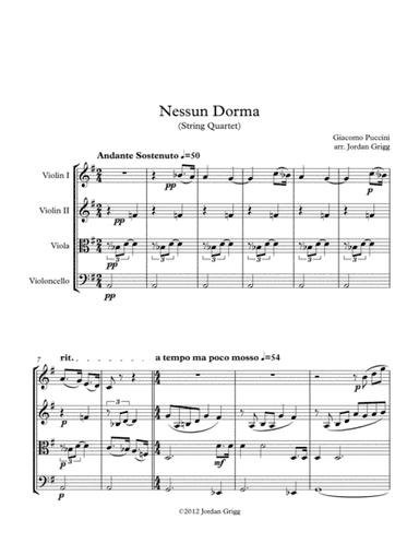 Nessun Dorma (String Quartet) (arr. Jordan Grigg)