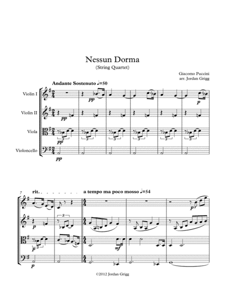 Nessun Dorma (String Quartet) (arr. Jordan Grigg)