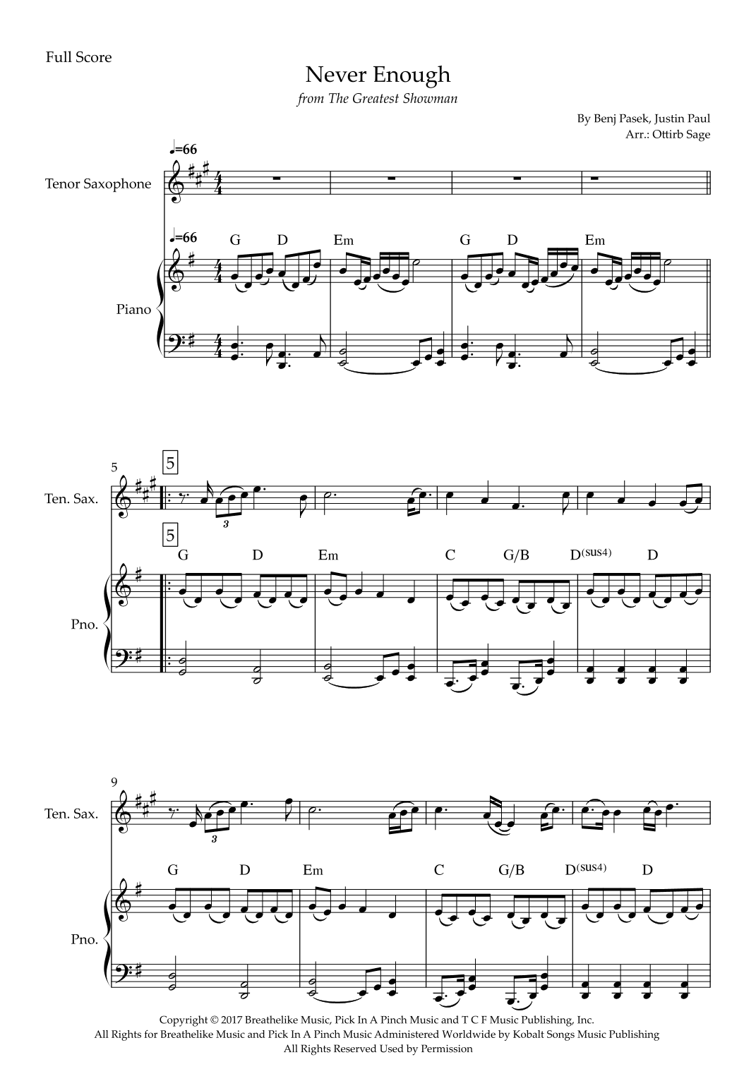 Never Enough (arr. Ottirb Sage)