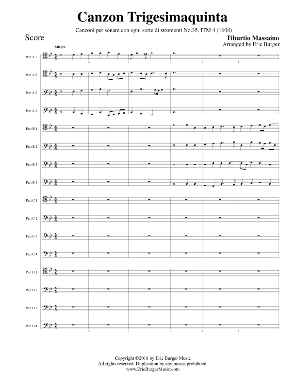 Canzon Trigesimaquinta for Trombone or Low Brass Sedectet (16) (arr. Eric Burger Music)