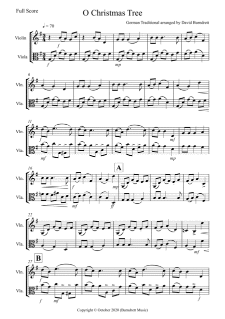 O Christmas Tree for Violin and Viola Duet (arr. David Burndrett)