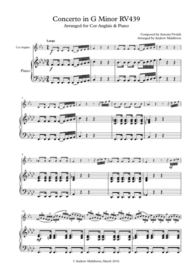 Concerto in G Minor RV439 for Cor Anglais and Piano (arr. Andrew Middleton)