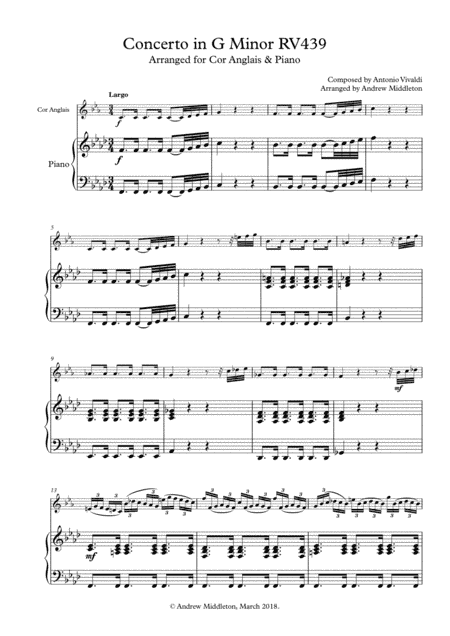 Concerto in G Minor RV439 for Cor Anglais and Piano (arr. Andrew Middleton)