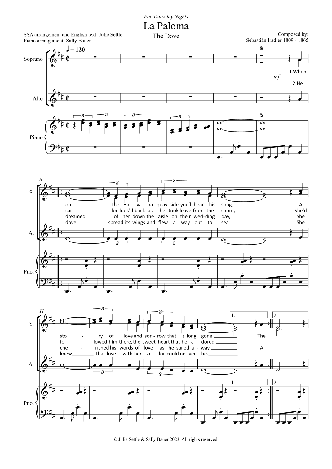 La Paloma (The Dove) (arr. Julie Settle)
