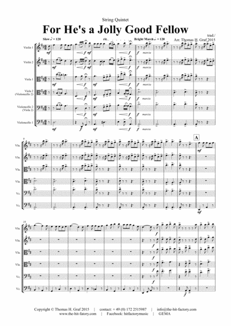 For he is a Jolly Good Fellow - Folk Song and Toast - String Quintet (arr. Thomas H. Graf)