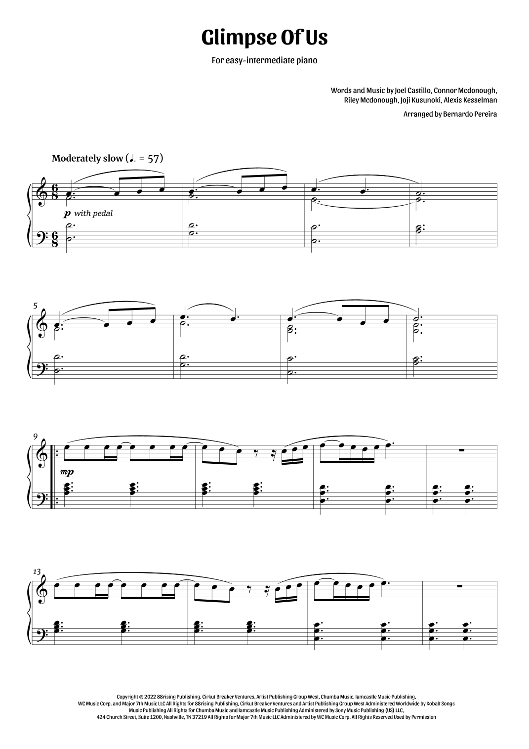 Glimpse Of Us (arr. Bernardo Pereira)