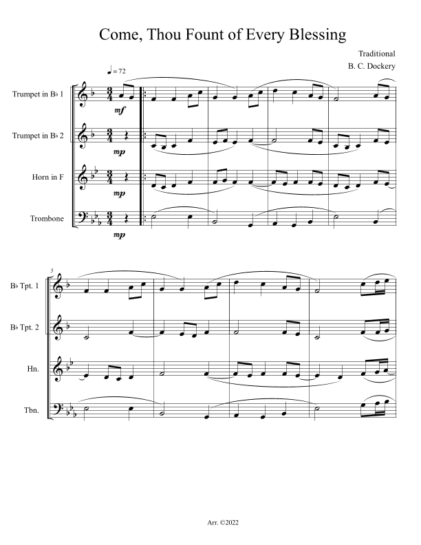 Come, Thou Fount of Every Blessing (Brass Quartet) (arr. B. C. Dockery)