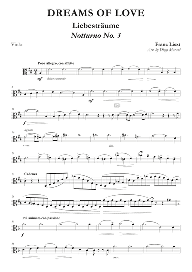 Dreams of Love No. 3 for Viola and Piano (arr. Diego Marani)