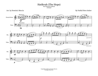 Hatikvah (The Hope) The National Anthem of Israel- French Horn and Tuba Duet (arr. Dominic Meccia)