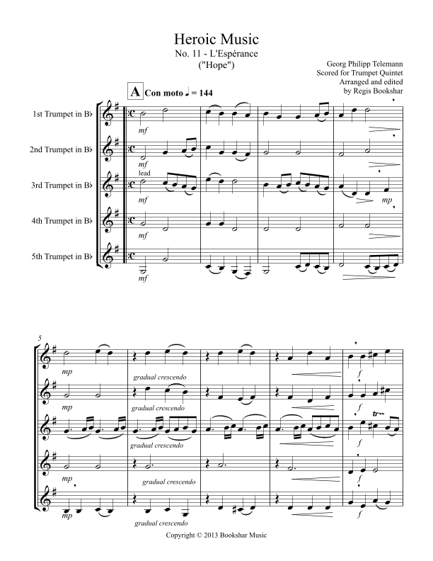 Heroic Music - No. 11. L'Esperance (F) (Trumpet Quintet) (arr. Regis Bookshar)