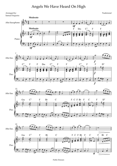 Angels We Have Heard On High - for Alto Saxophone - with Piano Play along (arr. Samuel Sequeira)