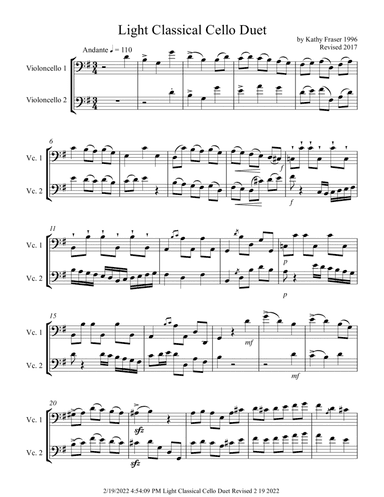 Light Classical Cello Duet