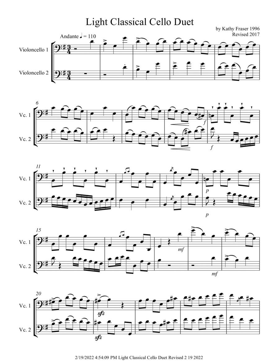 Light Classical Cello Duet