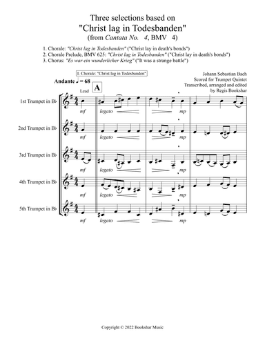 Three selections based on "Christ lag in Todesbanden" (Trumpet Quintet) (arr. Regis Bookshar)