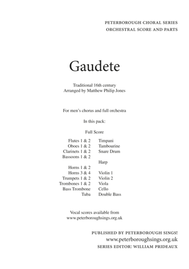 Gaudete TTBB Orchestral Accompaniment Score and Parts (arr. Peterborough Sings!)