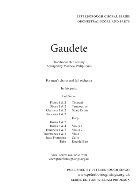 Gaudete TTBB Orchestral Accompaniment Score and Parts (arr. Peterborough Sings!)