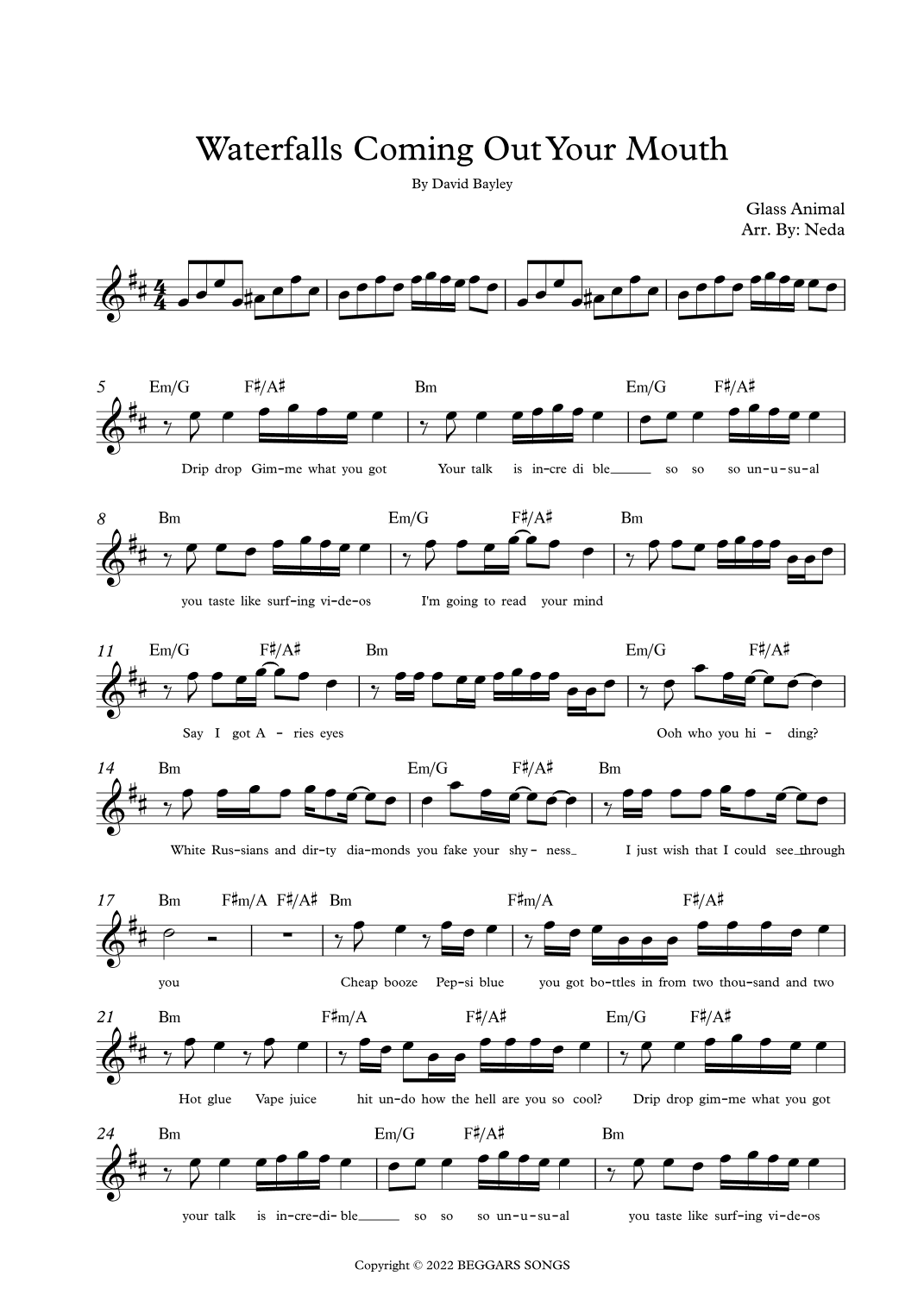Waterfalls Coming Out Of Your Mouth (arr. Arr. Neda)
