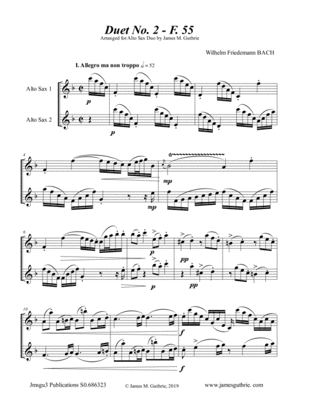 WF Bach: Duet No. 2 for Alto Sax Duo (arr. James M. Guthrie, ASCAP)