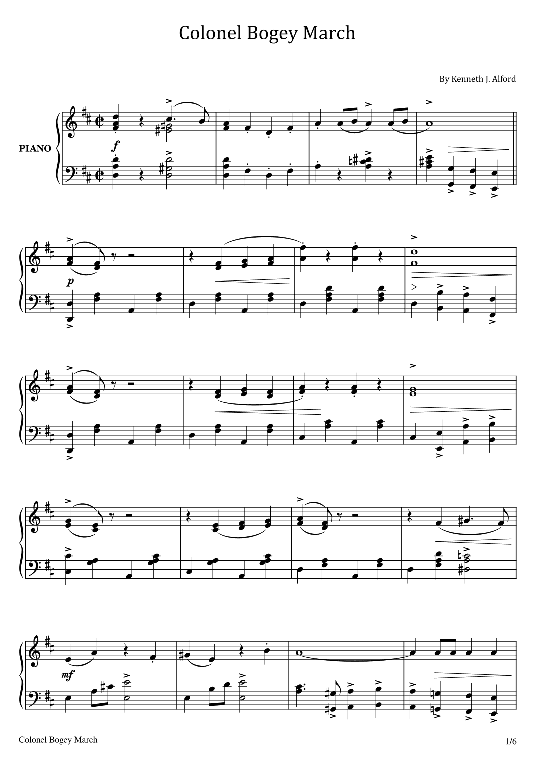 Colonel Bogey March - Kenneth J. Alford - 1914 - Original For Piano Solo (arr. poon)