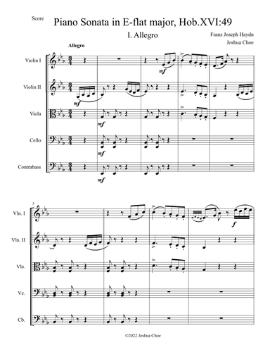 Piano Sonata in E-flat major, Hob.XVI:49, Movement 1 (arr. Joshua Choe)