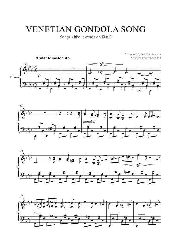 Venetian Gondola song op.19 n.6 - Fm (arr. Amanda Kohn)