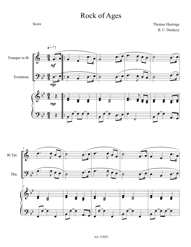 Rock of Ages (Trumpet and Trombone Duet with Piano Accompaniment) (arr. B. C. Dockery)