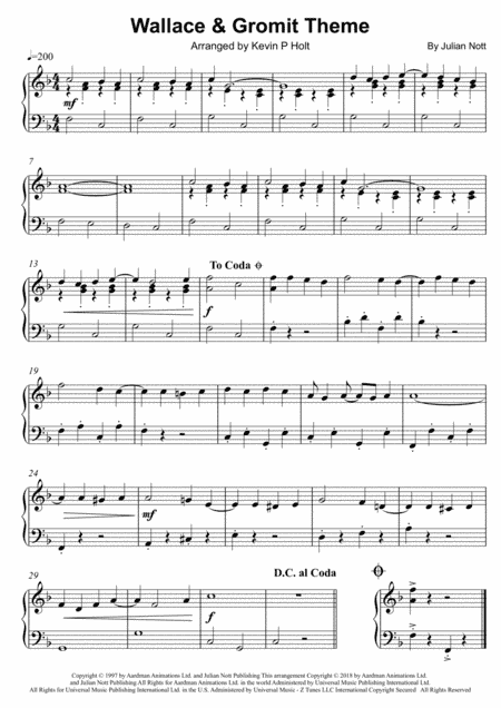 Wallace And Gromit Theme (arr. Kevin P. Holt)
