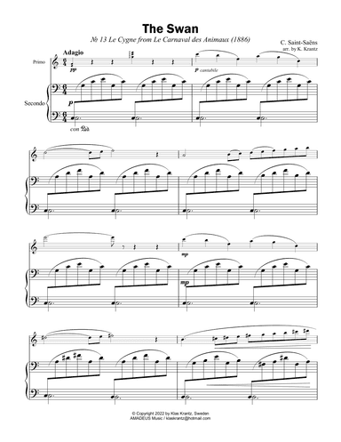 The Swan / Le cygne for easy 1 piano, 4 hands (3 hands) (arr. K. Krantz)