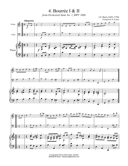 Bourree 1 & 2 from Suite No 1, BWV 1066 for piano trio (arr. K. Krantz)