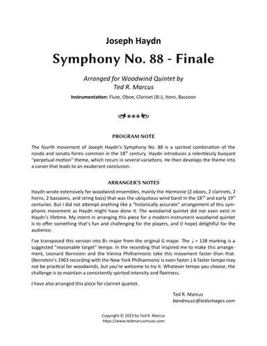 Symphony No. 88 Finale (4th Movement) for Woodwind Quintet (arr. Ted R. Marcus)