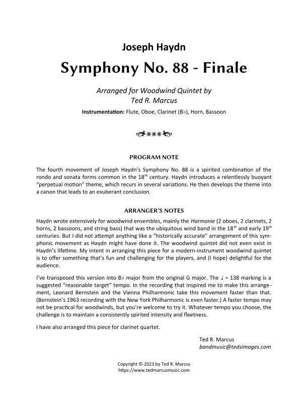 Symphony No. 88 Finale (4th Movement) for Woodwind Quintet (arr. Ted R. Marcus)