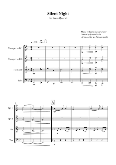 Silent Night For Brass Quartet in Bb Major (arr. Jps Arrangements)