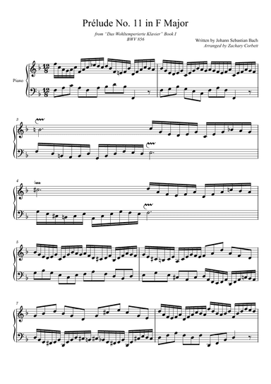 Prelude No. 11 BWV 856 in F Major (arr. Zachary Corbett)