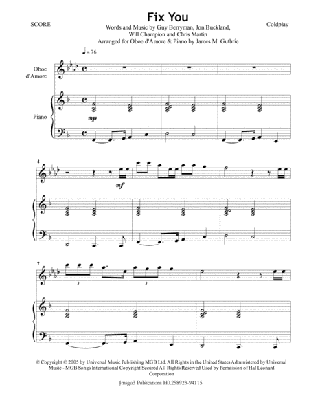 Fix You (arr. James M. Guthrie, ASCAP)