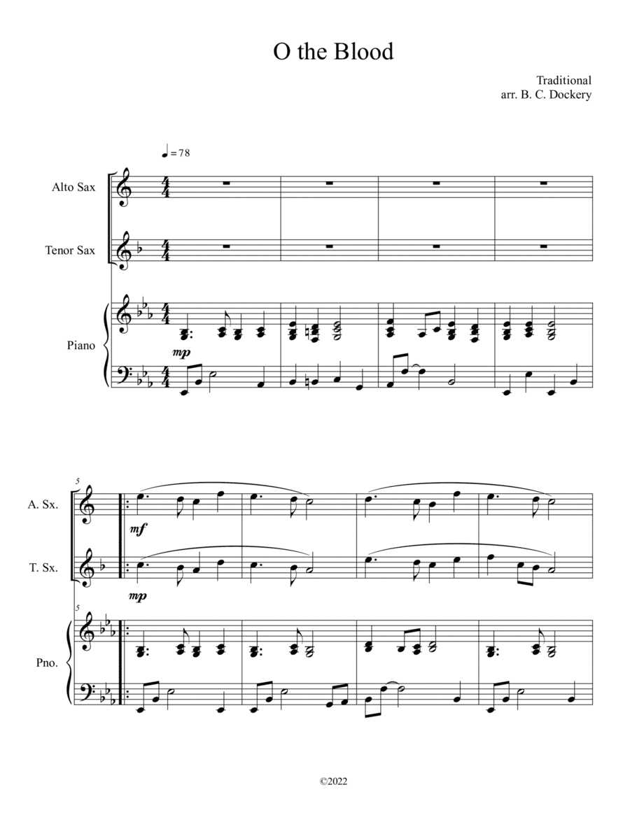 O the Blood (Alto and Tenor Sax Duet with Piano Accompaniment) (arr. B. C. Dockery)