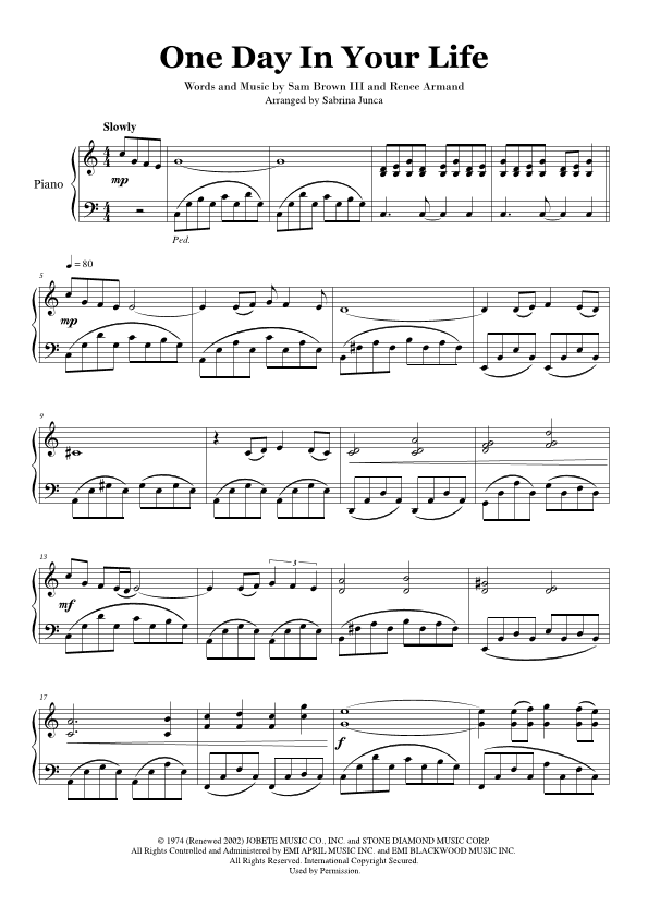 One Day In Your Life (arr. Sabrina Junca)