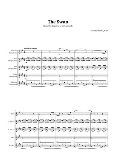 The Swan by Saint-Saëns for Sax Quintet with Chords (arr. Langanho)